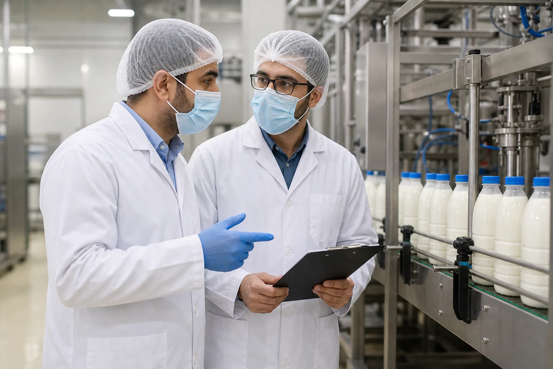Production supervisor and quality specialist at a dairy filling line