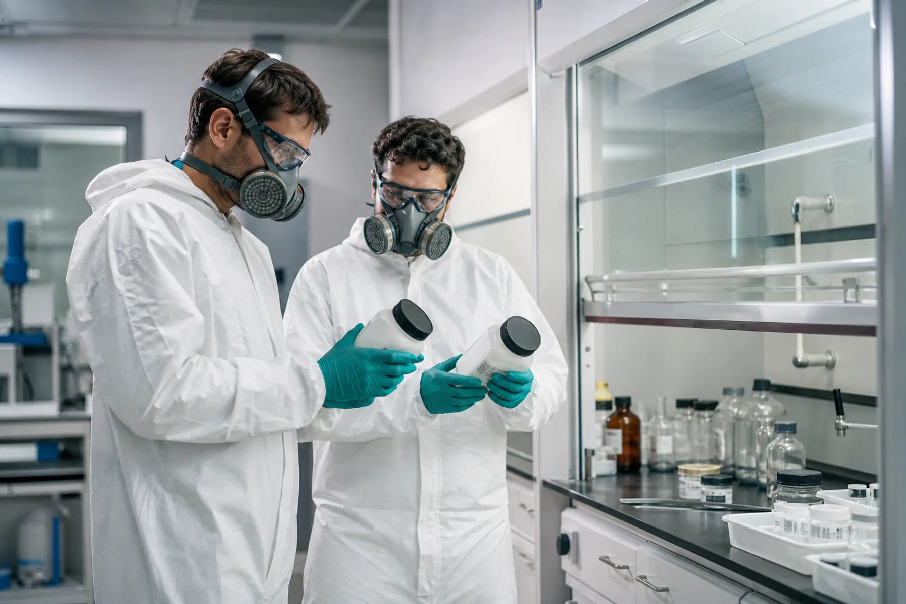 Review of samples and records in a safe chemical laboratory