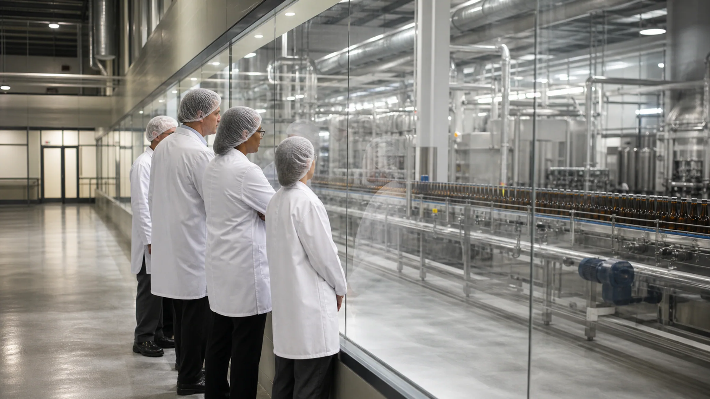 Quality team reviewing food and beverage production.