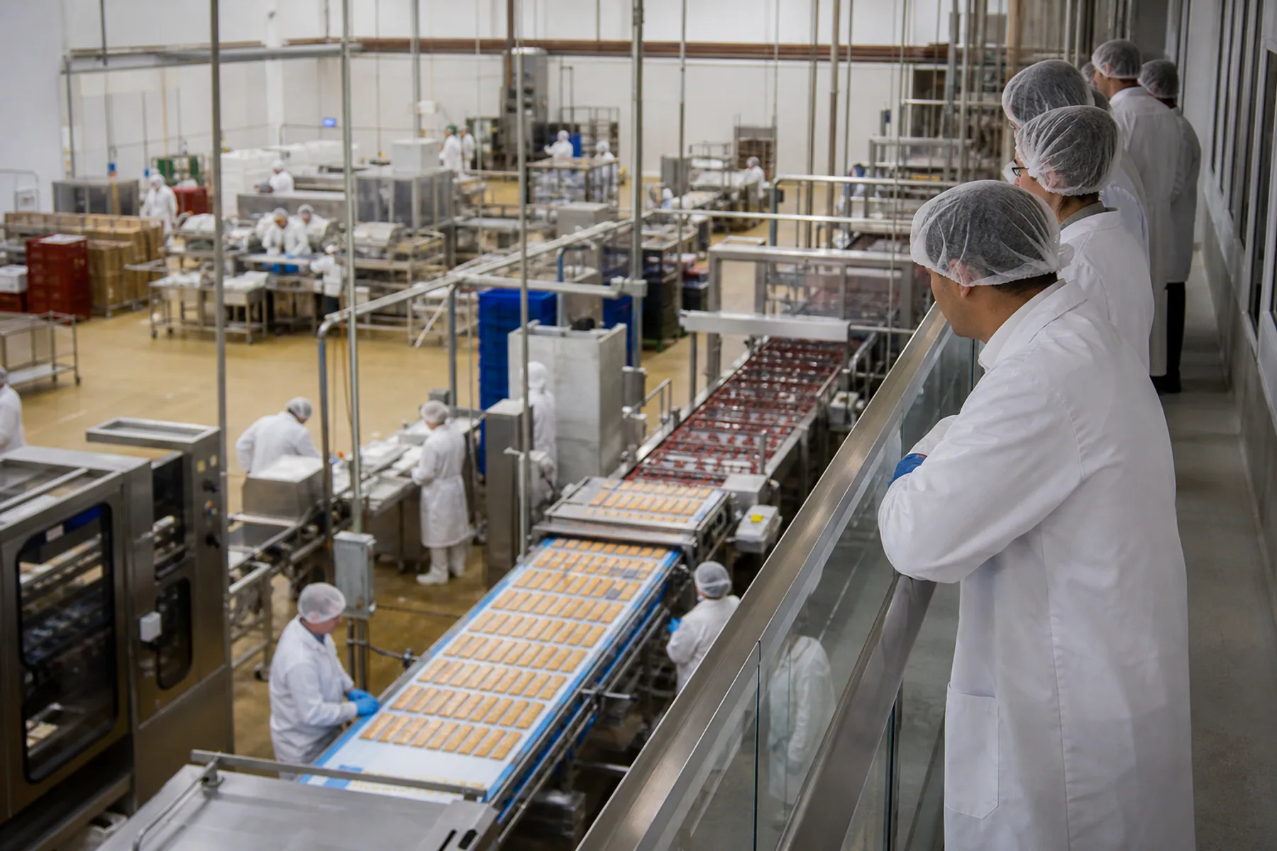 Quality team monitoring diverse food-production lines.