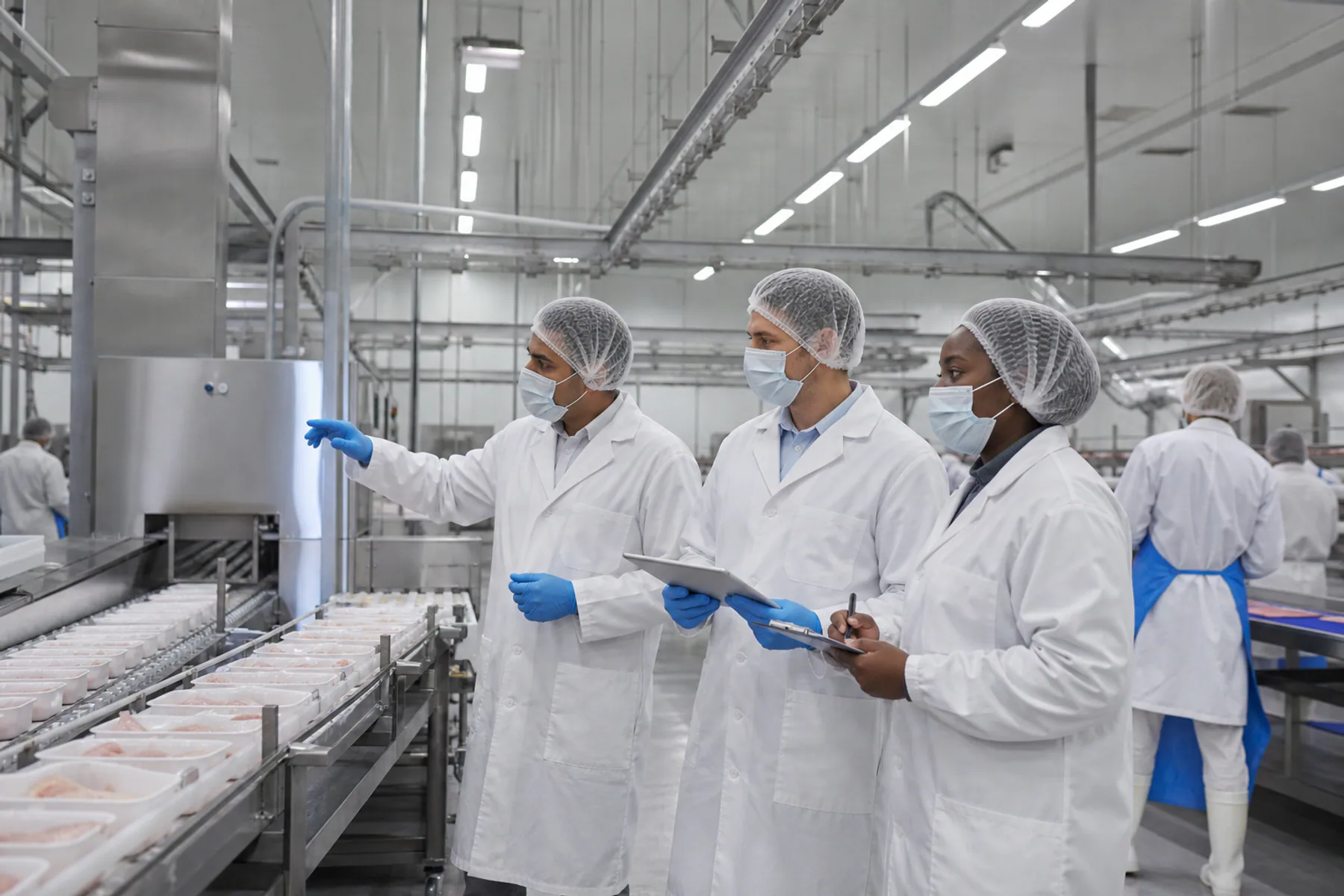 Hygienic inspection in a chilled meat and poultry facility.