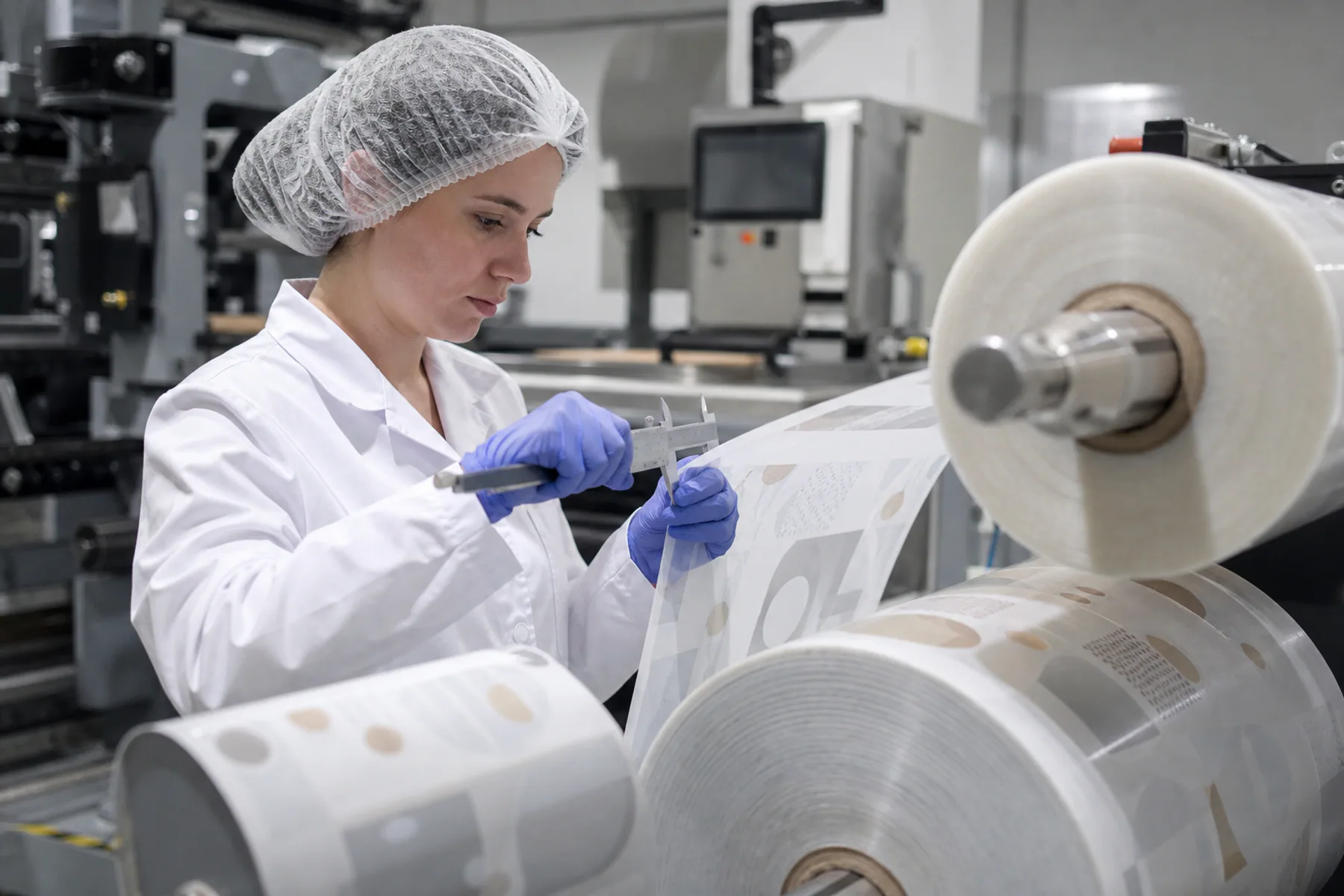 Quality inspection of food-packaging materials.