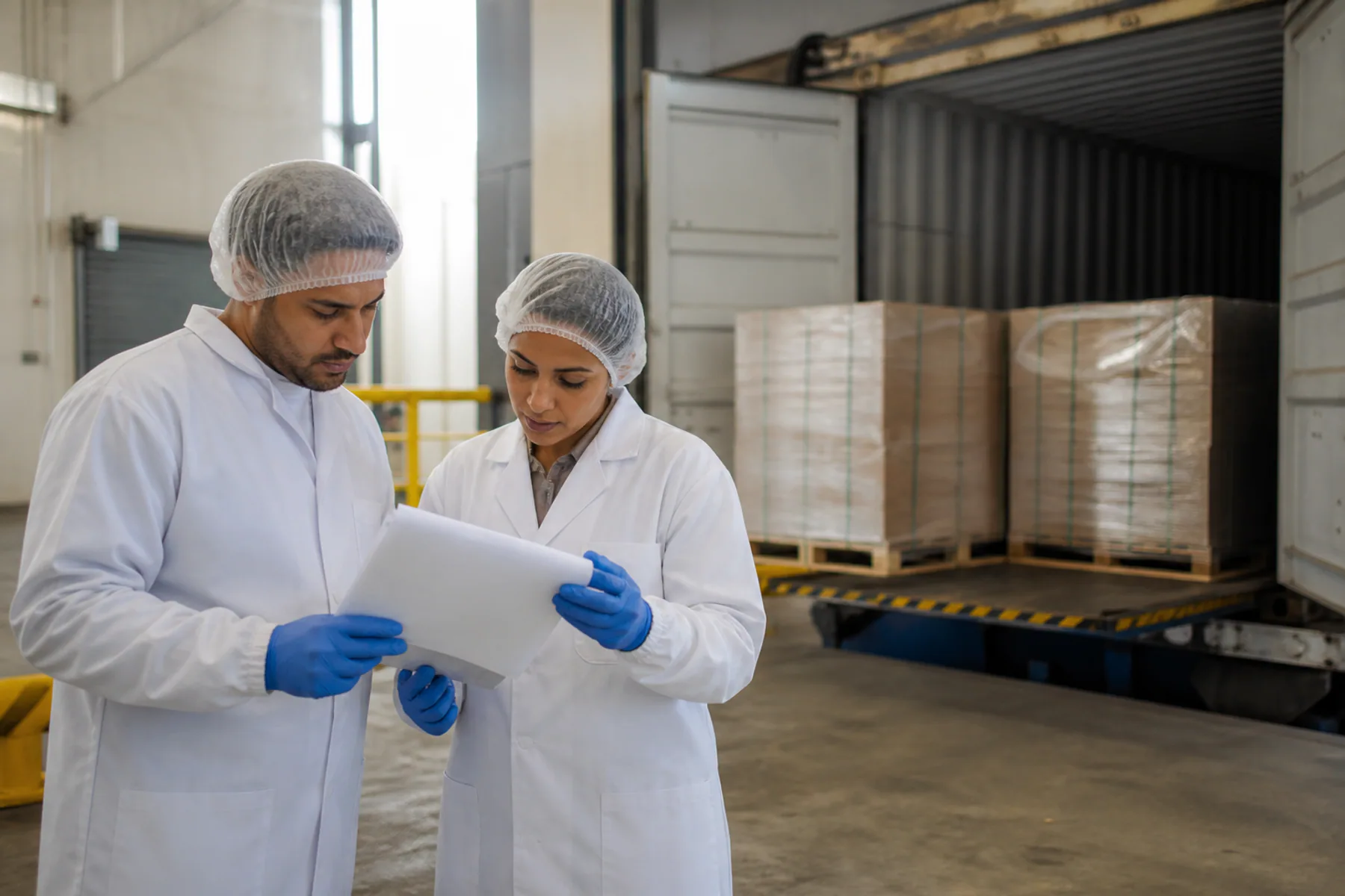 Reviewing shipment evidence at an export-oriented food plant.
