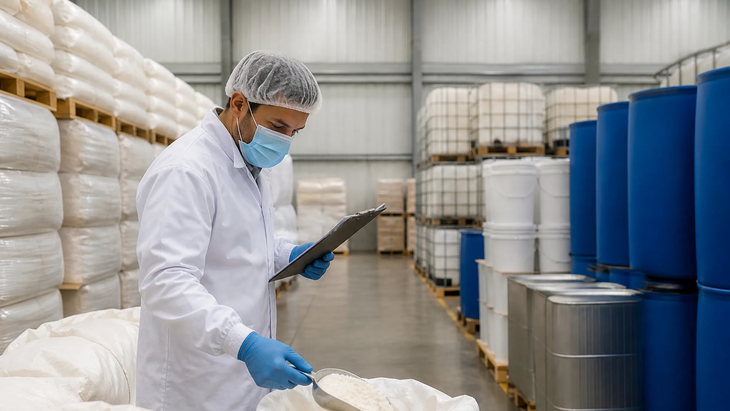 Inspection of a food ingredient lot in an organized warehouse