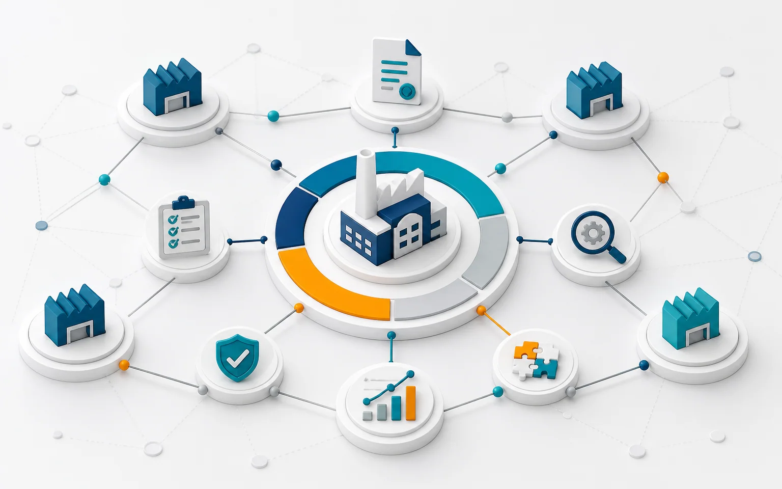 A supplier network connected to qualification documents, audits, actions, and performance trends